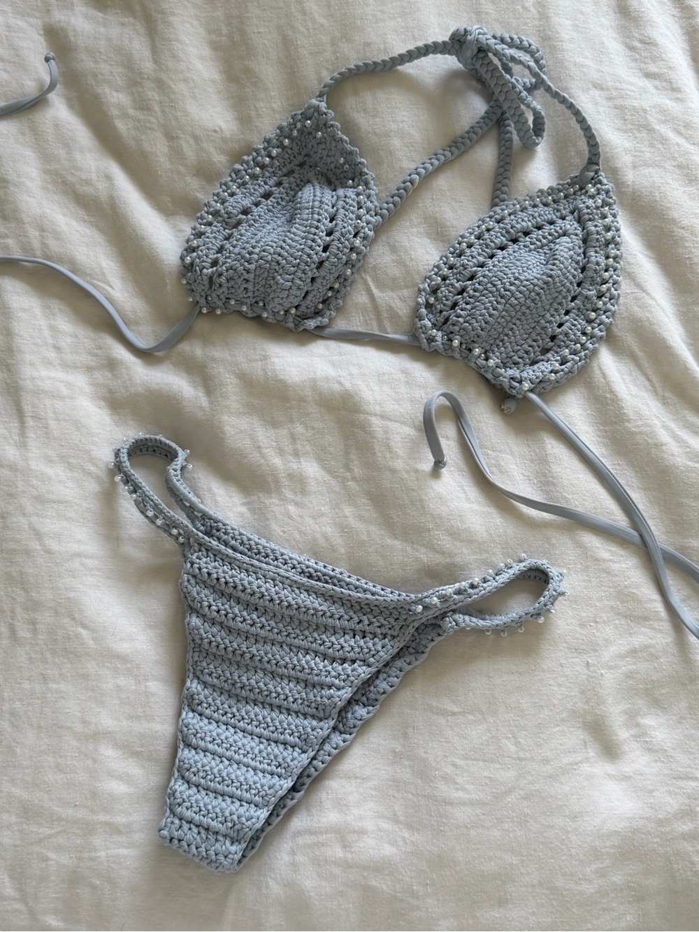 JMP the Label Cabo Crochet Bikini in Sky Blue